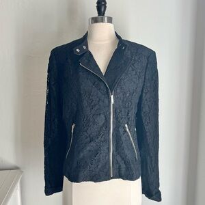 LAST CHANCE DKNY Black Lace Zip Front Moto Jacket, Medium